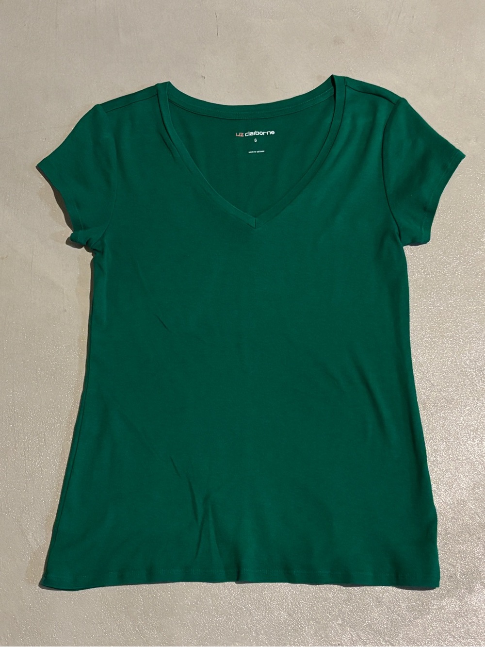 Liz Claiborne Emerald Green V-Neck Short Sleeve Tee